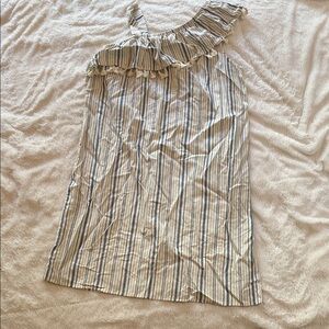 GB girls White and Blue Striped One-Shoulder Ruffle Dress